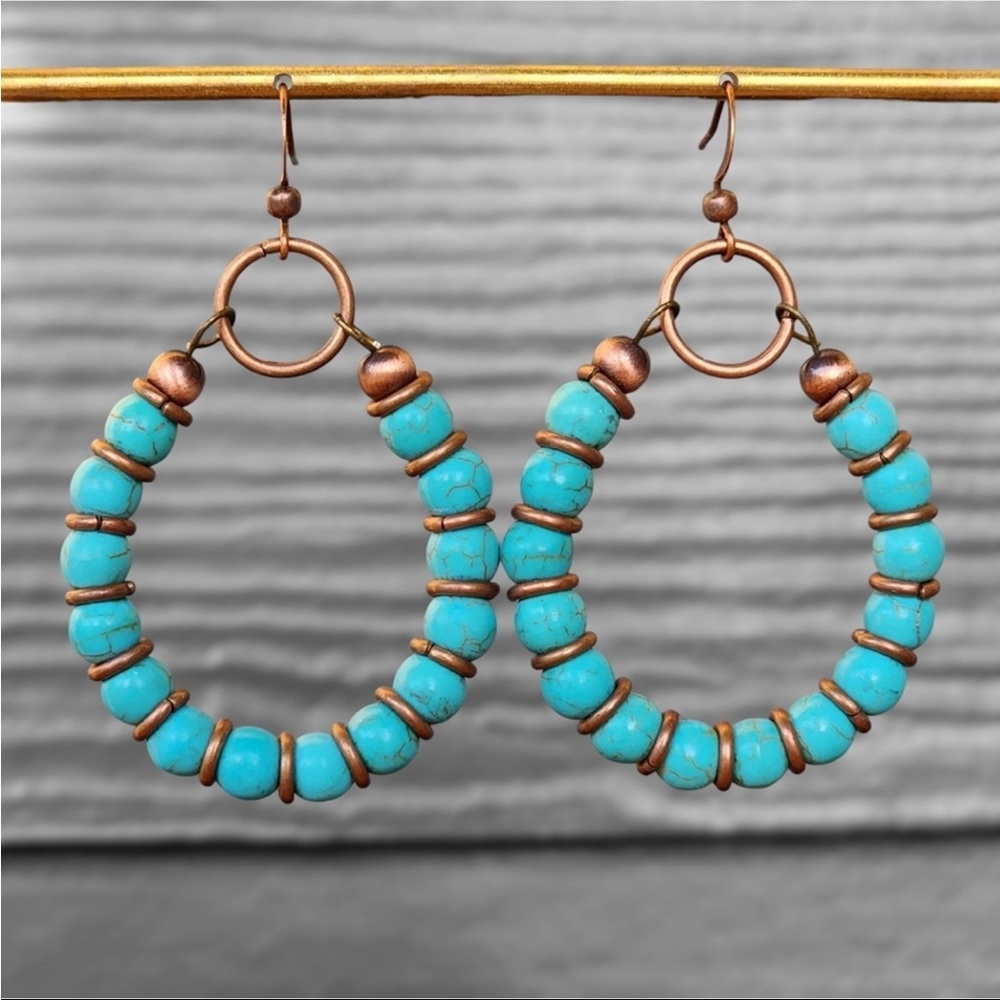 Howlite Chakra Bronze Earrings Dangle Bohemian Tribal Ethnic Y2K Vintage Jewelry